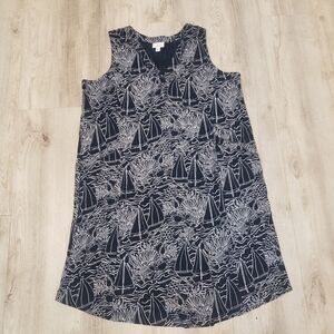 J. Jill Navy and White Printed V-Neck Knit Dress With Pockets